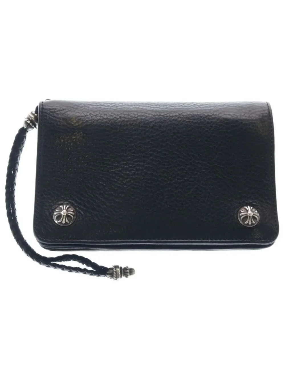 Chrome Hearts Strap Cross Ball Button Leather Wallet Black